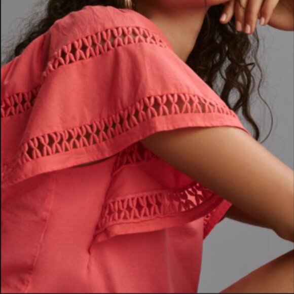 Brand New Self Contrast Flutter-Sleeve Cutwork Top - Picture 5 of 7